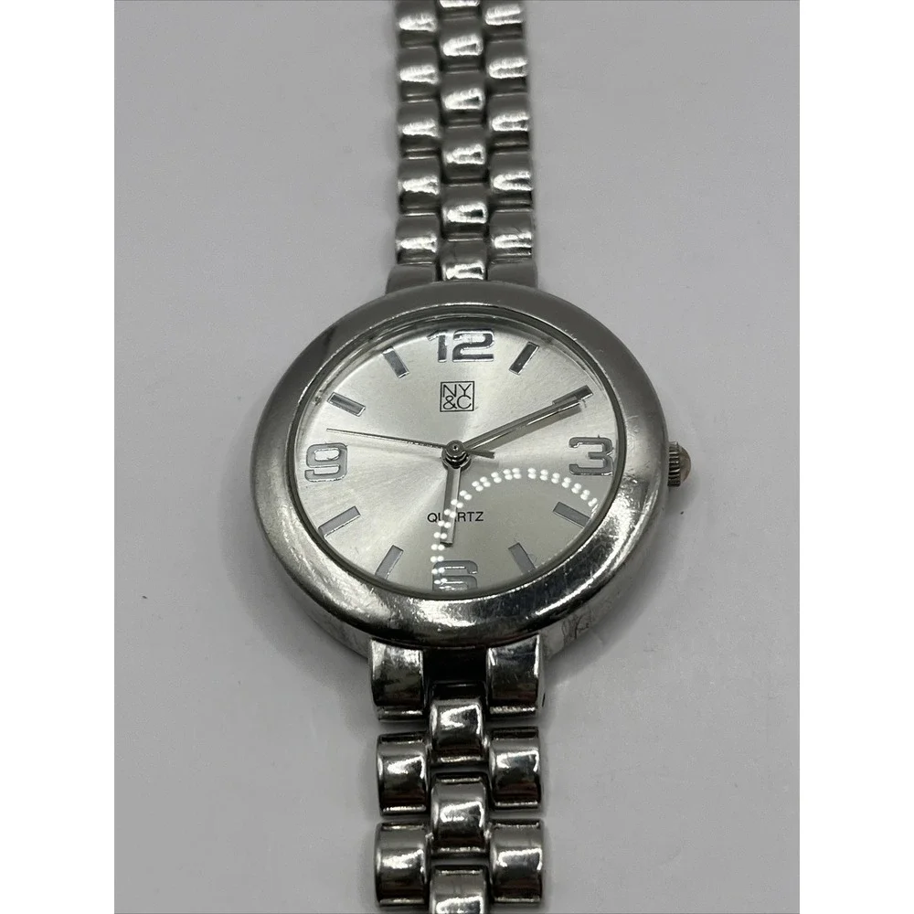 NY&C Women's Quartz Watch Silver Tone Band 31mm Case- New Battery